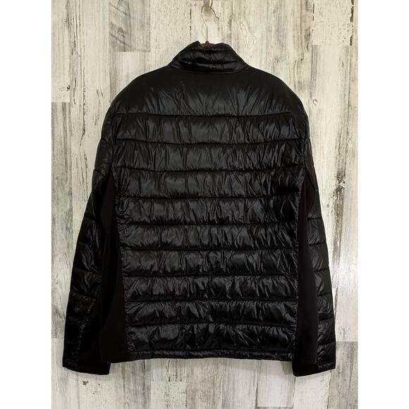 Guess Mens Puffer Jacket Size XL Shiny Black Lightweight Side Panels - Picture 2 of 10